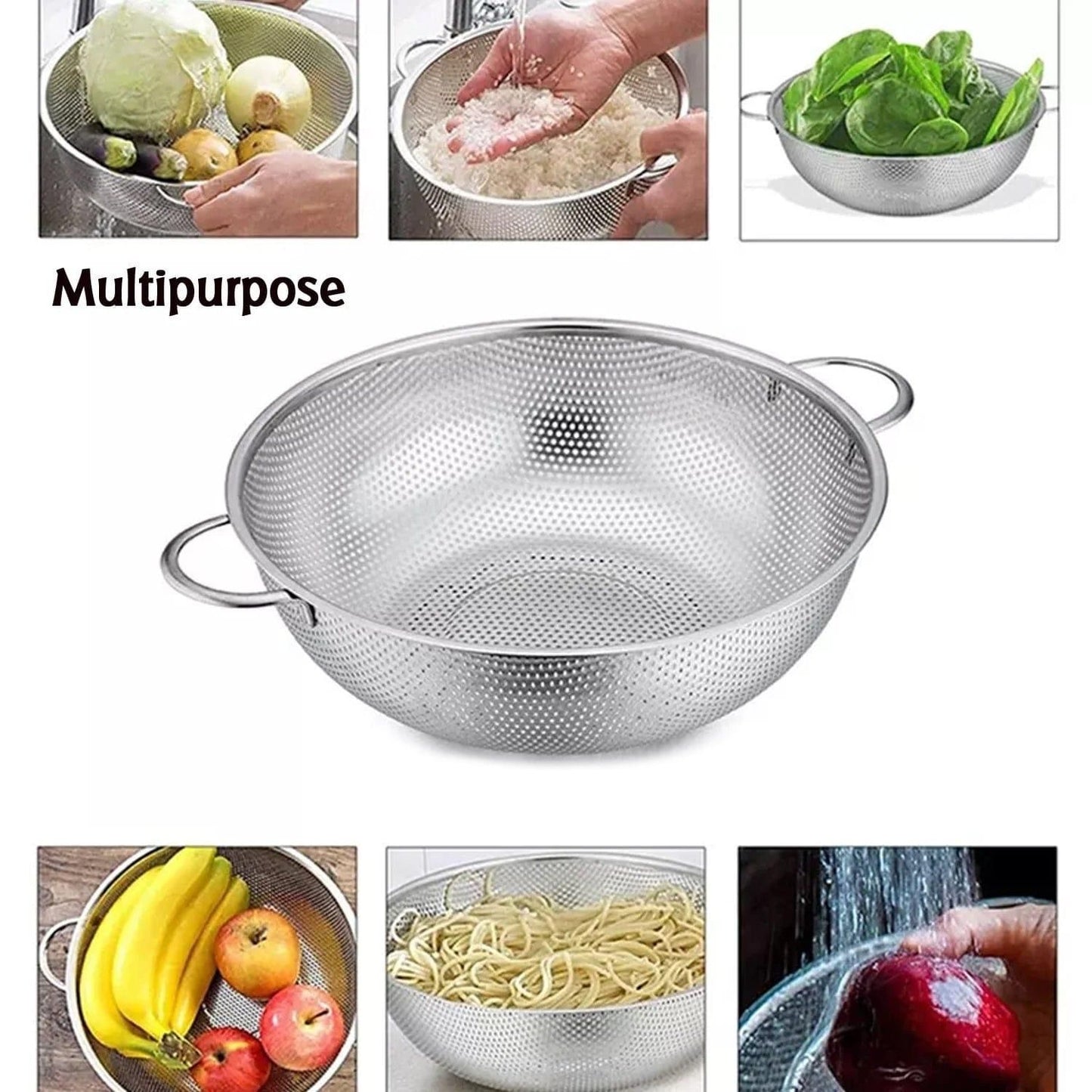 Strainer Round Drain Basket Stainless Steel Basket for Fruit Vegetable Washing