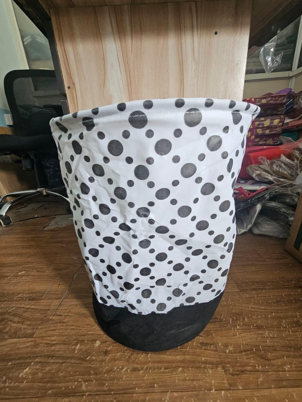 Round Canvas Black and White Polka Dot Laundry Bag 45 L