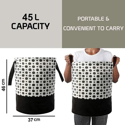 Round Canvas Black and White Polka Dot Laundry Bag 45 L